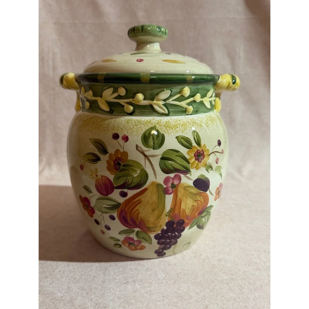 Certified International La Toscana Gladding Ceramic Fruit Floral‎ Canister w Lid